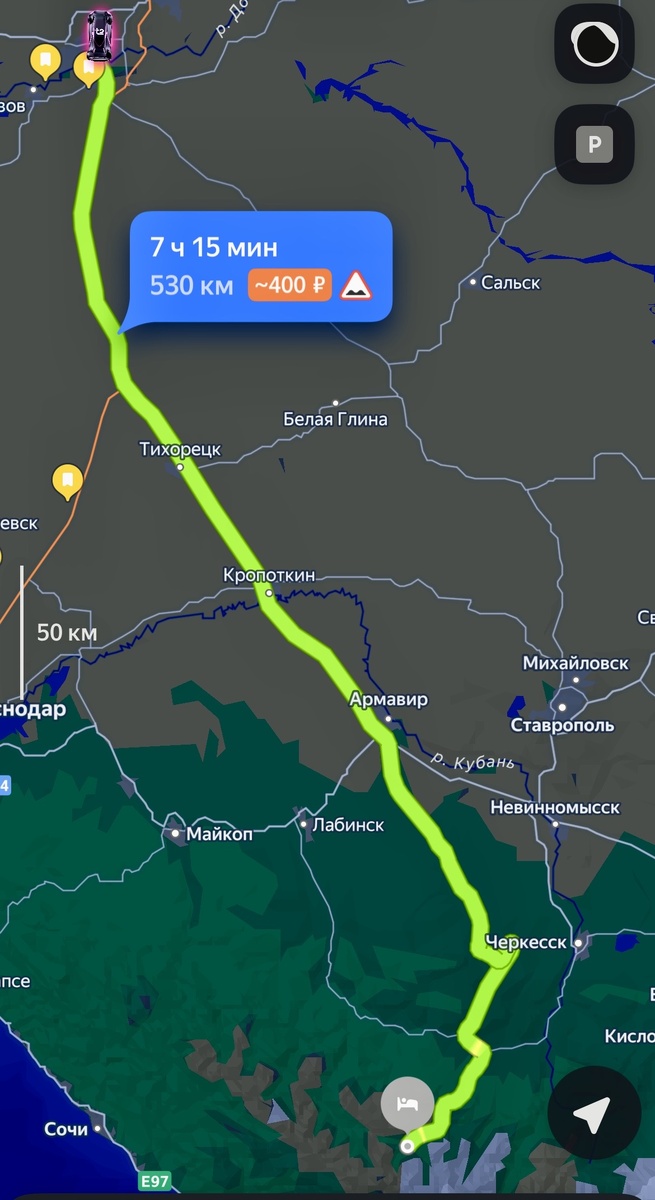 Наша карта поездки туда. А обратный путь я выбрал мимо Черкесска и Невинномыска с выездом на трассу "Кавказ". Дорога через Ставрополь-Сальск узкая, да и просто я её не люблю)