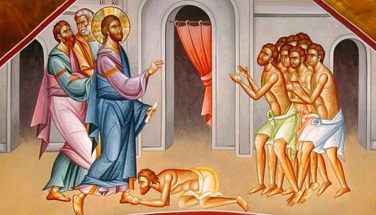 Иисус Христос исцеляет прокажённых. Икона.