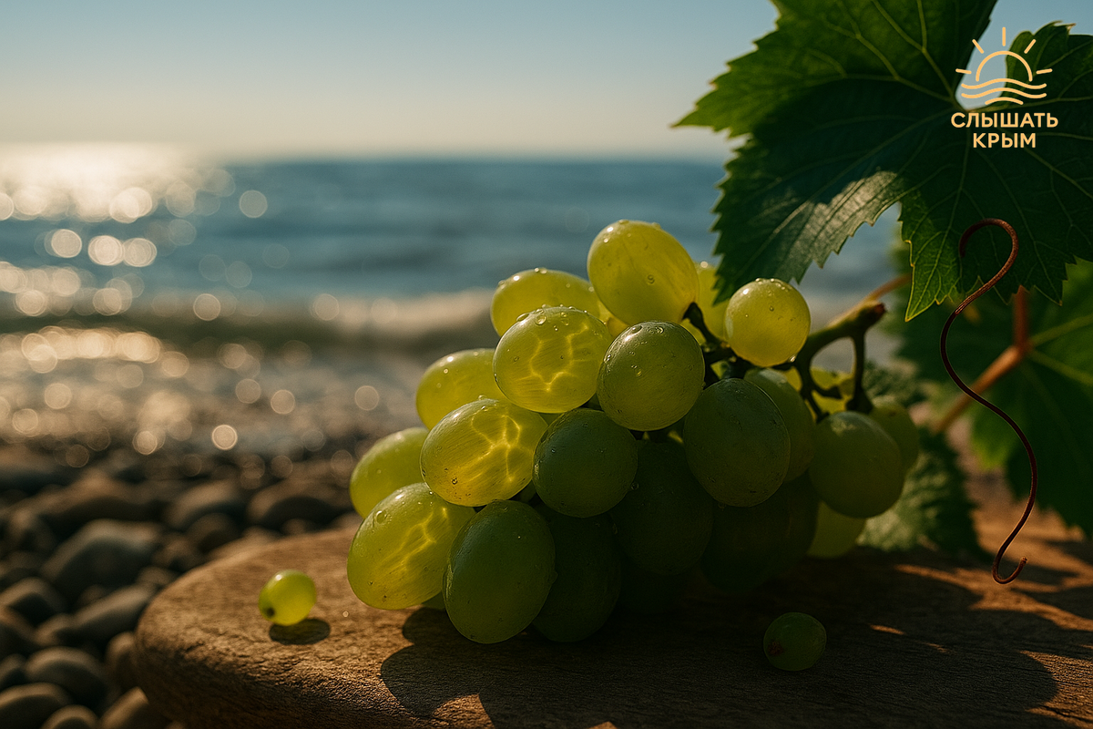 Гроздь крымского винограда слушает море светом.