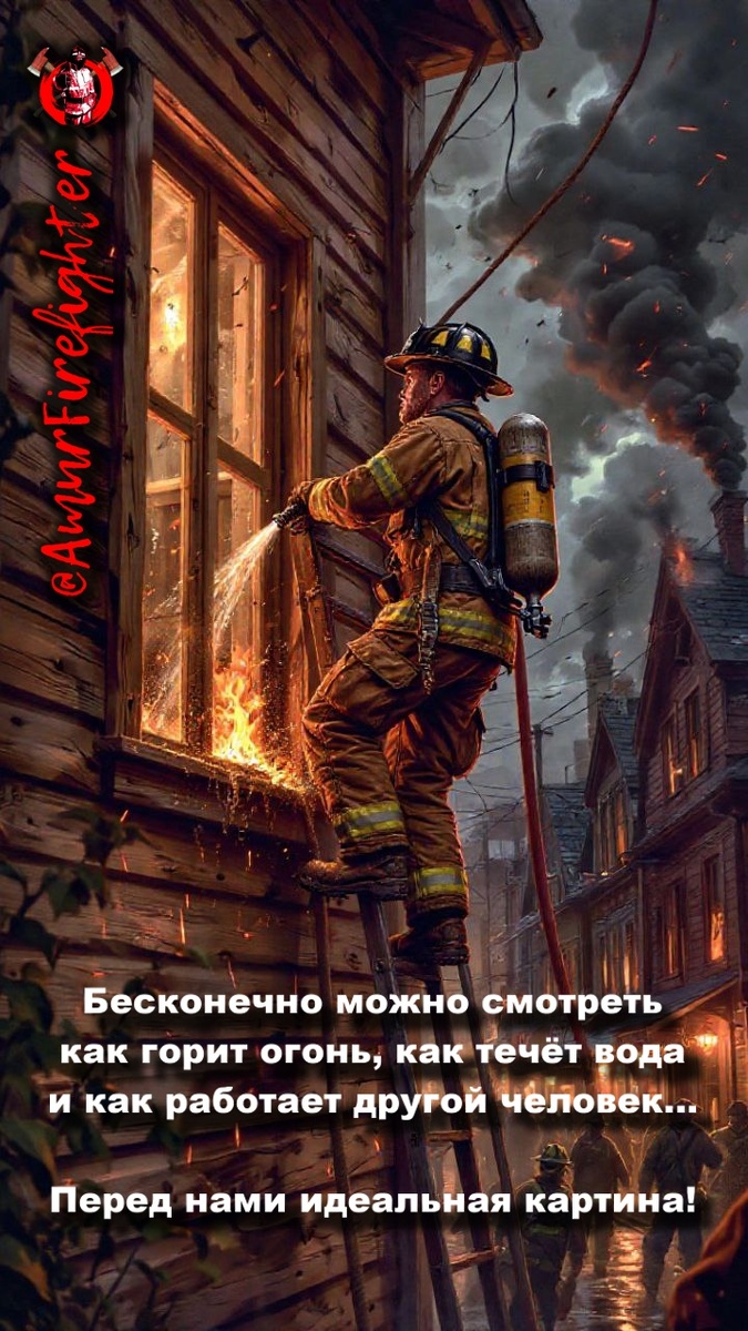 Бесконечно можно смотреть как горит огонь, течёт вода и работает другой человек. У пожарных идеальная работа!