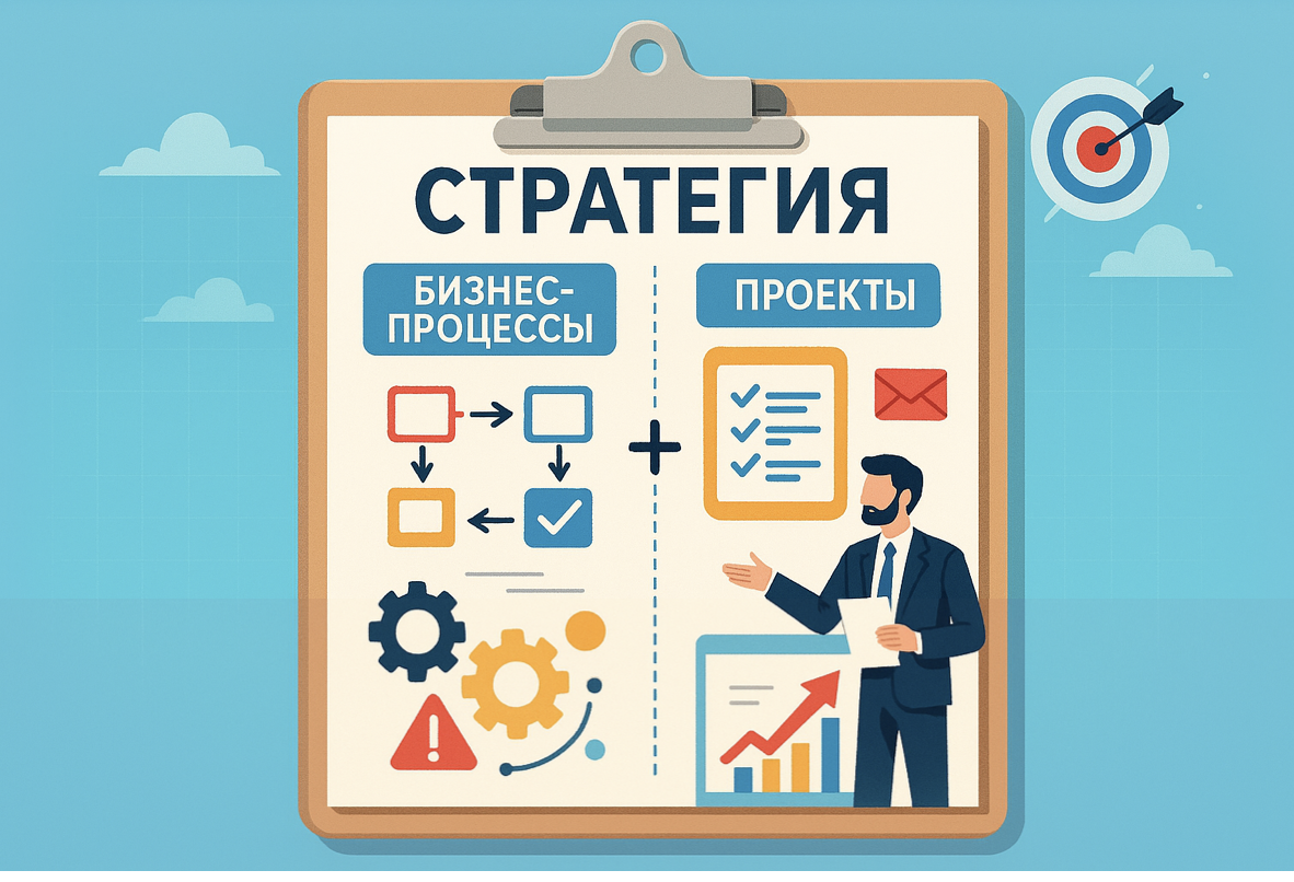 Стратегия это комплекс целей достигаемых по средствам бизнес-процессов и проектов
