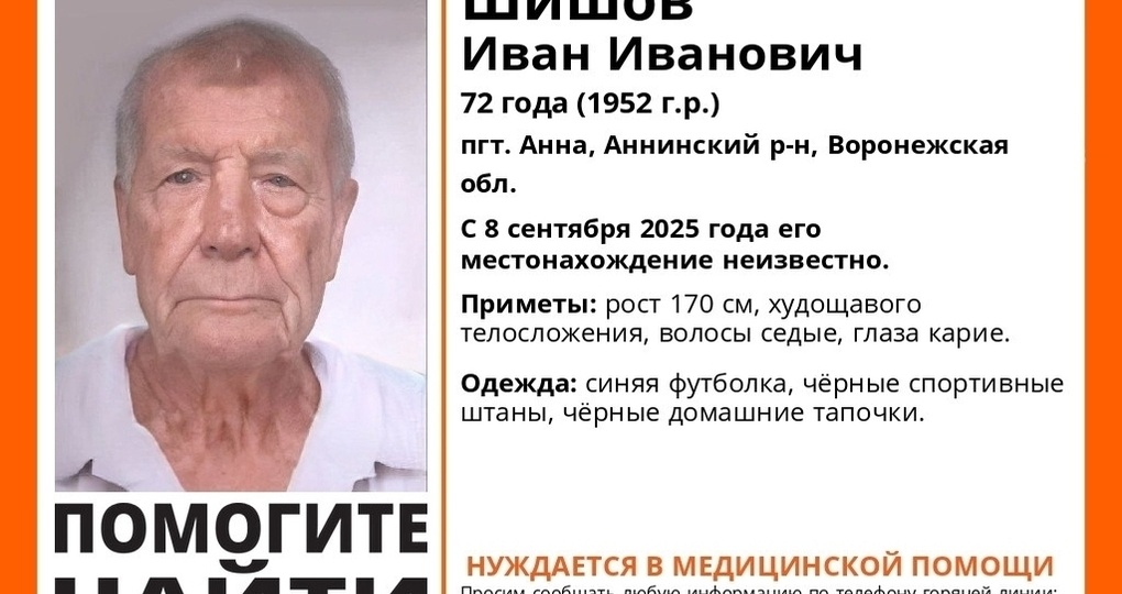 В Воронежской области разыскивают пропавшего пенсионера в тапочках