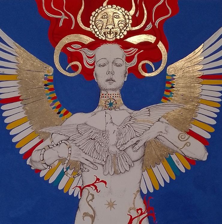 ЕЛЕНА ШВЕЦ. Иннана
Тушь, перо, гуашь, поталь , бумага 56мм*56см