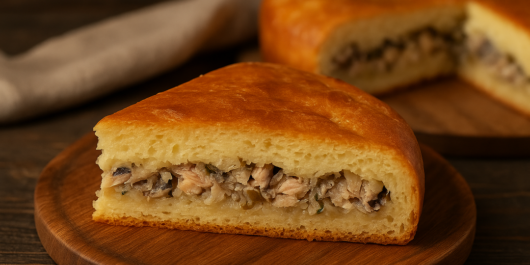 Заливной пирог с рыбными консервами — быстрый ужин за полчаса