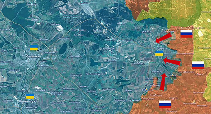    "Обжатие" Северска в процессе. Коллаж: ТГ-канал "Военная Хроника"