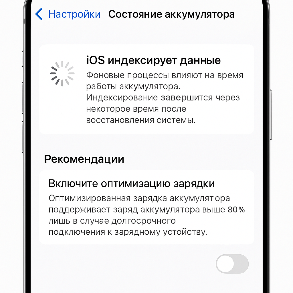 Проблемы с батареей связаны с процессами индексации данных, которые запускаются после обновления iOS