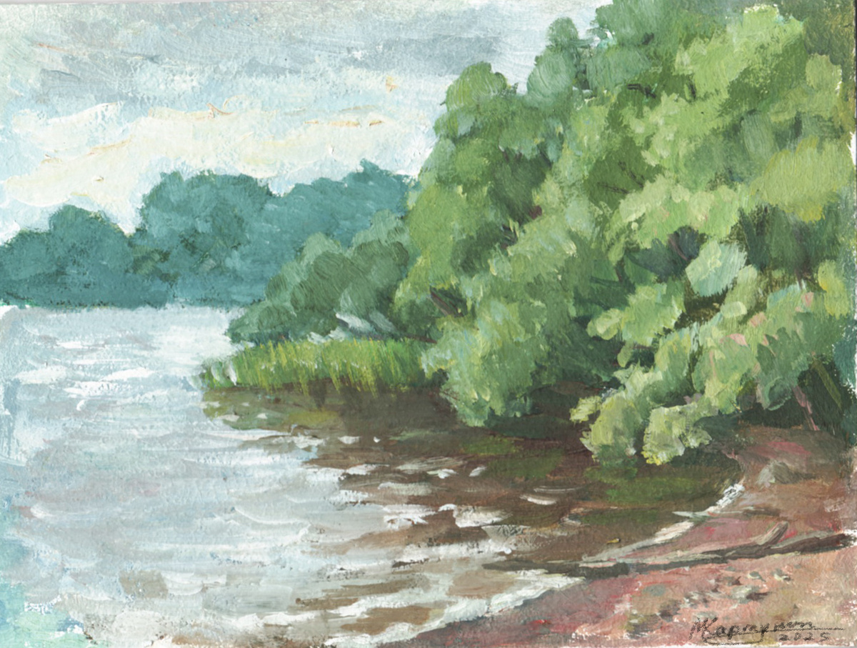 Озеро. Картон, масло. 18см-24см. Автор: Михаил Картунин