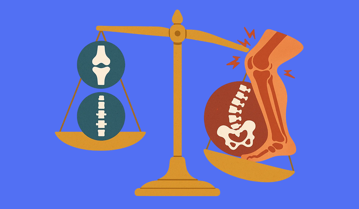 Весы ровного и перекошенного колена и позвоночника