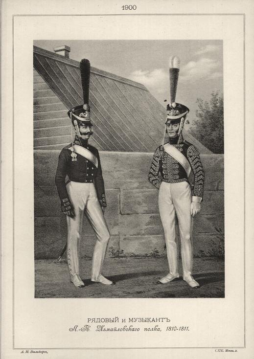 Литография «Рядовой и музыкант Лейб-Гвардии Измайловского полка, 1810-1811»