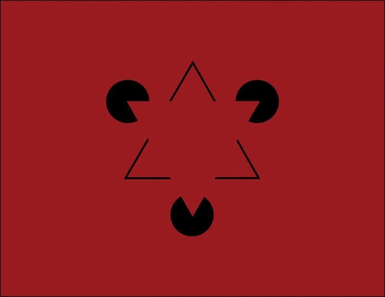 Иллюстрация Канизсы: классический визуальный пример с “пакманами”, создающими иллюзию белого треугольника, которого на самом деле нет.