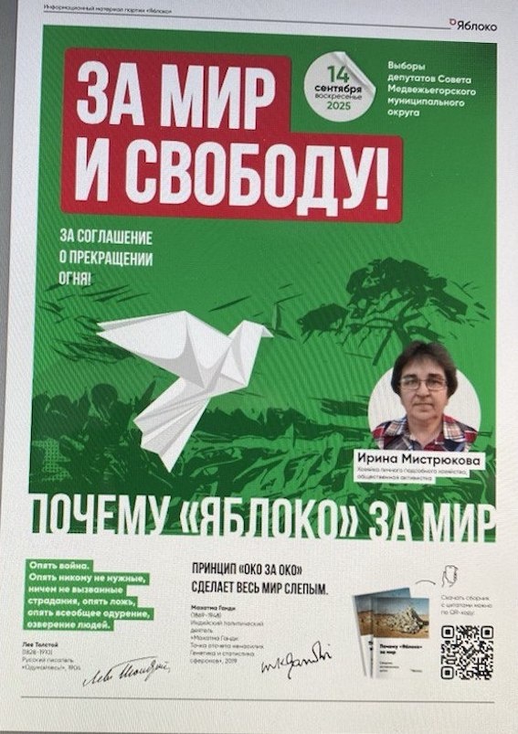 Предвыборный буклет кандидата в депутаты от партии "Яблоко" на выборах в Медвежьегорский муниципальнывй окружной совет.
