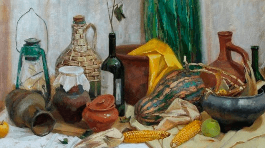 Любовь Вахрушева. Натюрморт с тыквой (фрагмент). 2015. Частное собрание