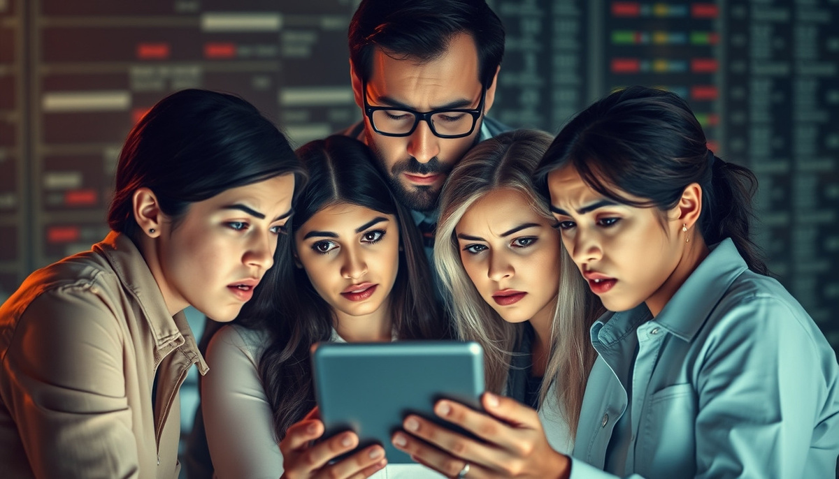    Изображение, иллюстрирующее проблему утечек данных с видимой тревогой людей.