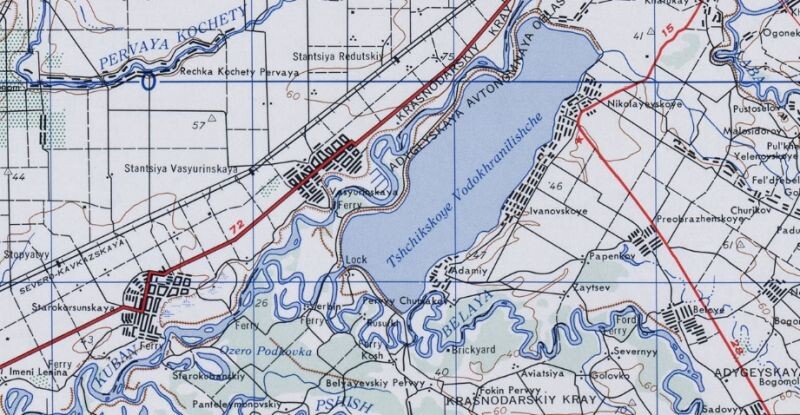 Старая карта с Тщикским водохранилищем. Краснодарского водохранилища еще нет.
