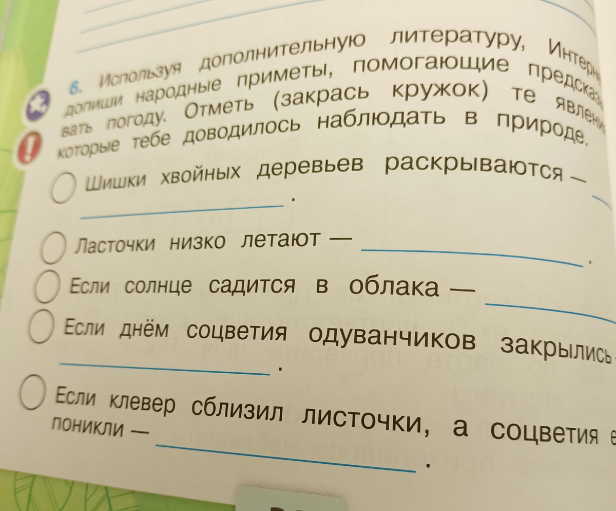 Задание из рабочей тетради по Окружающему миру 2 класс.
