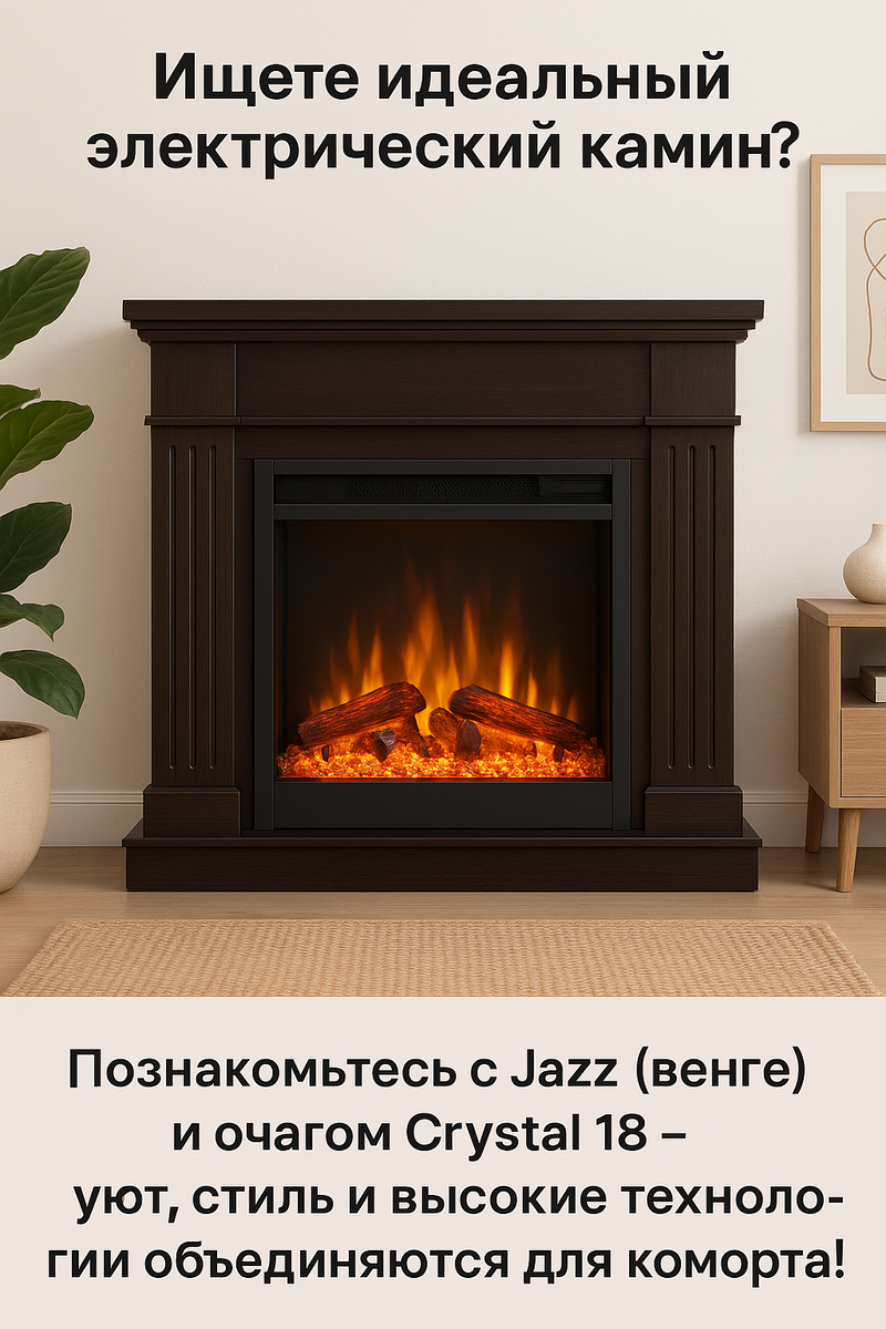   Электрический камин Jazz (венге) с очагом Crystal 18: как создать уют и тепло в вашем доме с новейшими технологиями обогрева Kamin