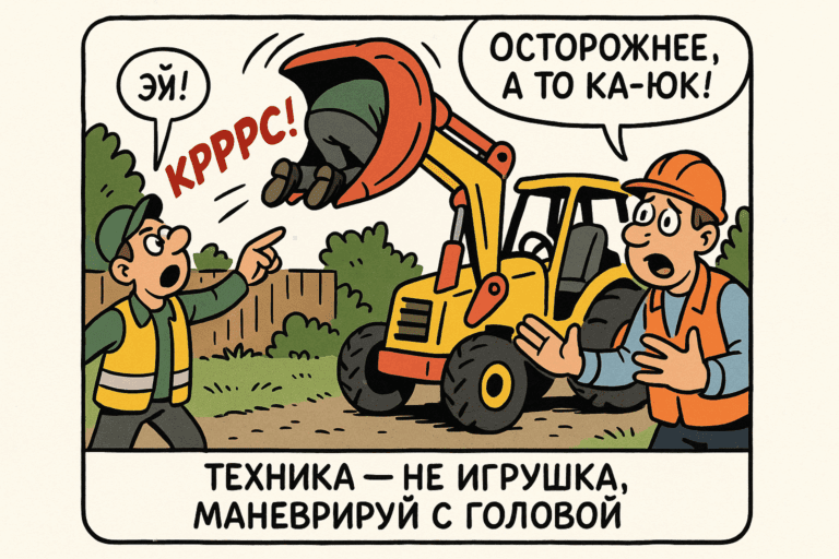    На изображении представлена техника, демонстрирующая важность безопасного маневрирования в работе. Artem Motomul