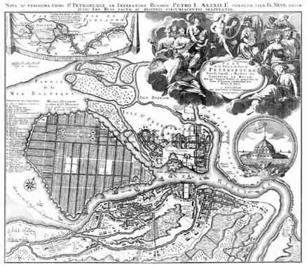 Генеральный план Петербурга Доменико Трезини. Проект был утверждён указом царя Петра Алексеевича 1 (12) января 1716 года.