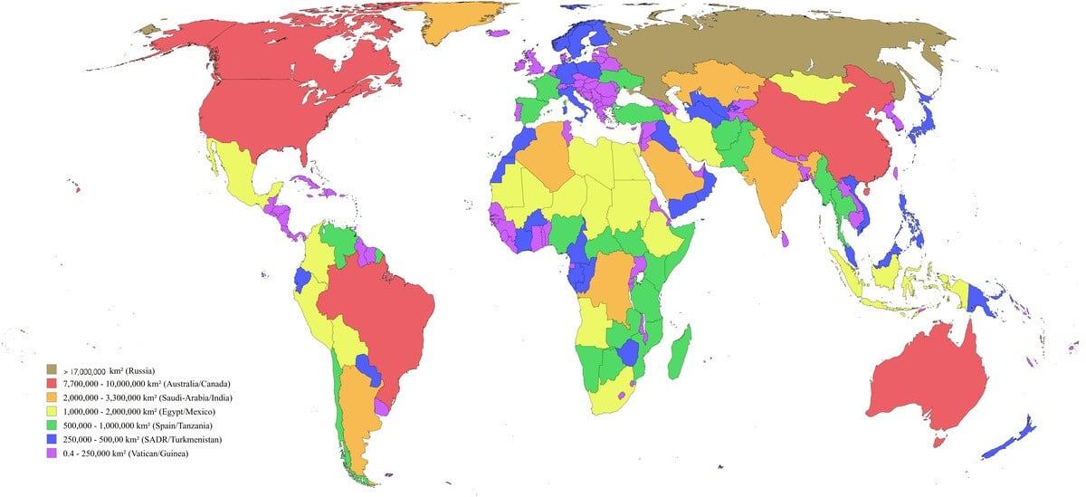    Карты стран по размеру территорий / © Reddit