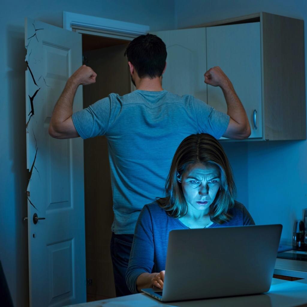 Сначала он крушит мебель