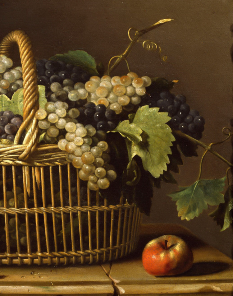 Фрагмент картины «Корзина с виноградом» Пьера Дюпюи (1610 - 1682) прекрасно демонстрирует сочность винограда 