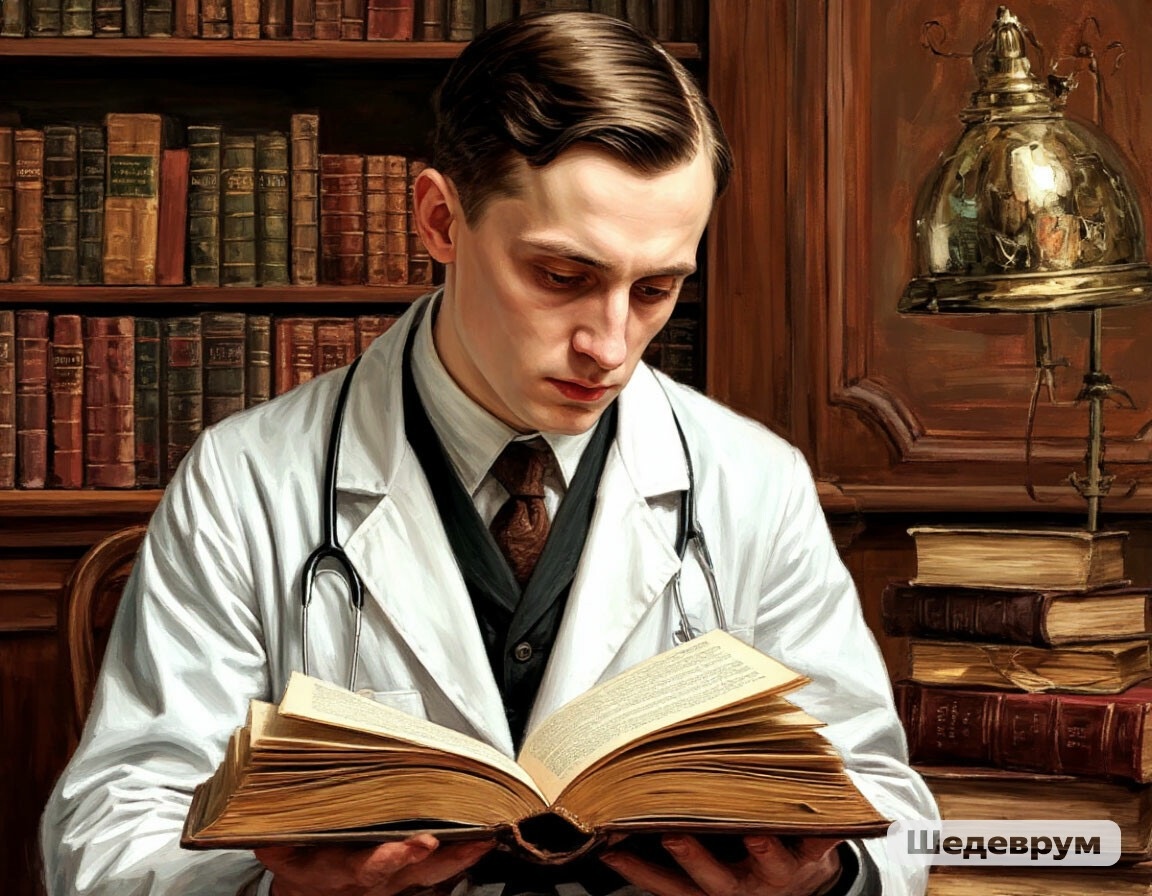 Вот такого главного героя изобразил Шедеврум по моему запросу. Это он ещё в самом начале пути: чисто выбрит и не расстаётся со справочниками.