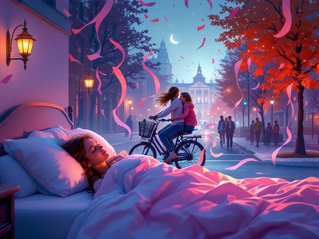    К чему такое снится: На картине изобразил момент возвращения в мэрию с дочкой на многоместном велосипеде, который ведет административный сотрудник, за рулонами бумажных лент, оставляемых