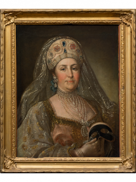 Портрет Екатерины II в русском платье представляет собой редкую копию с оригинала придворного художника Екатерины II Стефано Торелли,, Государственный исторический музей