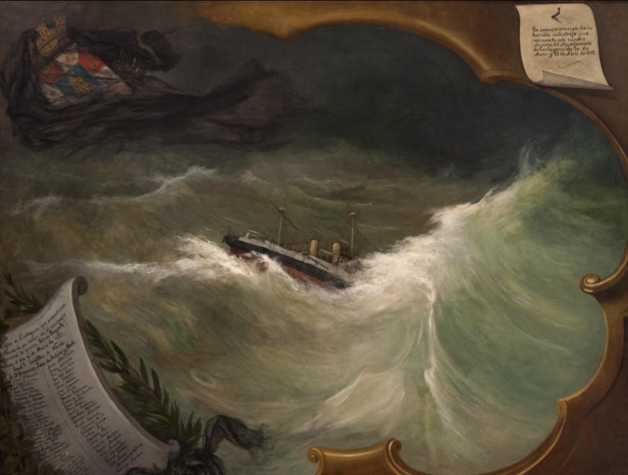 Гибель испанского крейсера Reina Regente. Худ. Manuel Ussel de Guimbarda. Картина заказана жителями гор. Картахена в память о земляках из состава его экипажа.