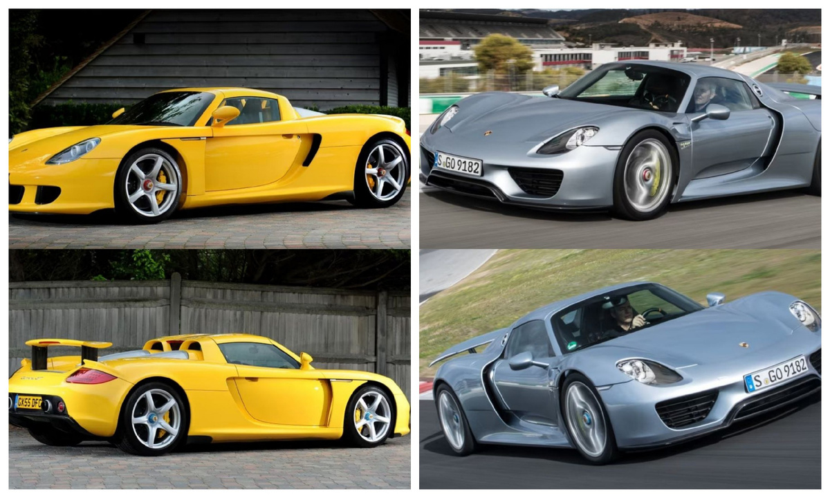 Porsche Carrera GT (слева) и Porsche 918 Spyder (справа)