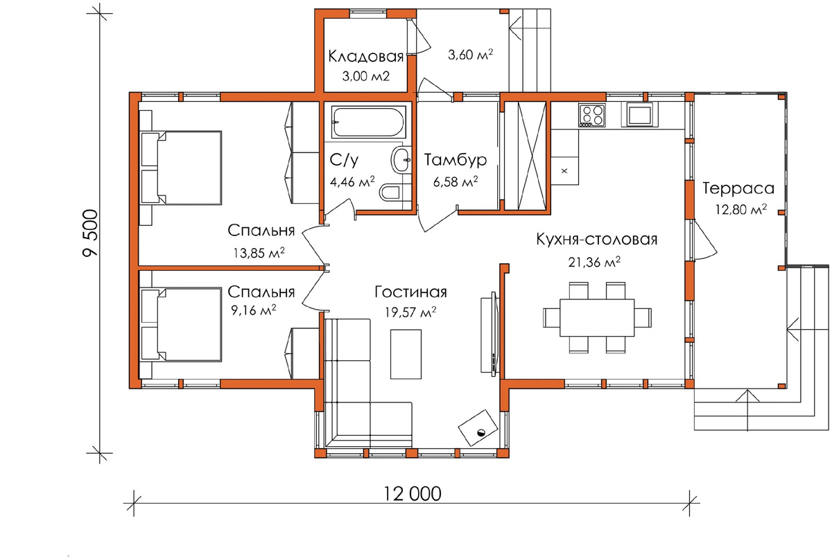 Планировка дома "Норвежский" от NATURI