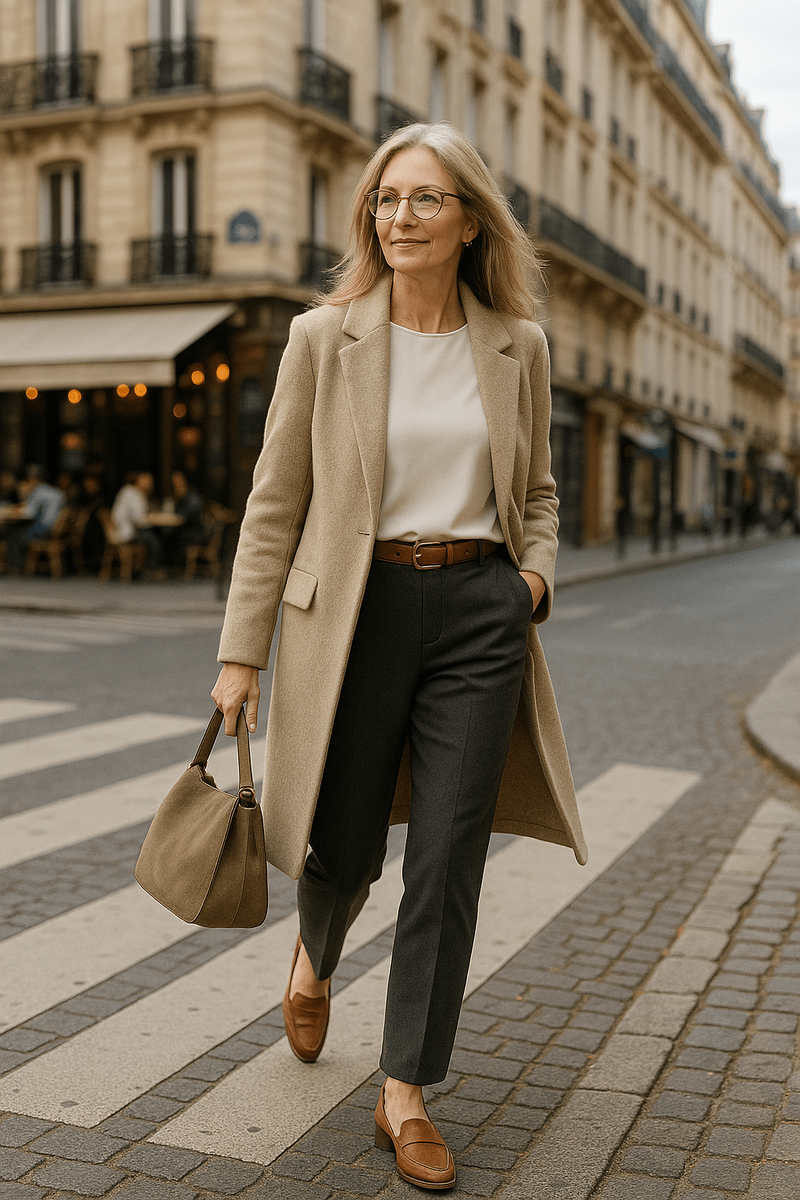 Родственные цвета и мягкие материалы собирают образ и придают ему благородное спокойствие