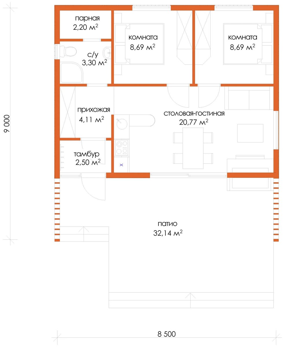 Планировка дома по преокту "Счастье" от NATURI
