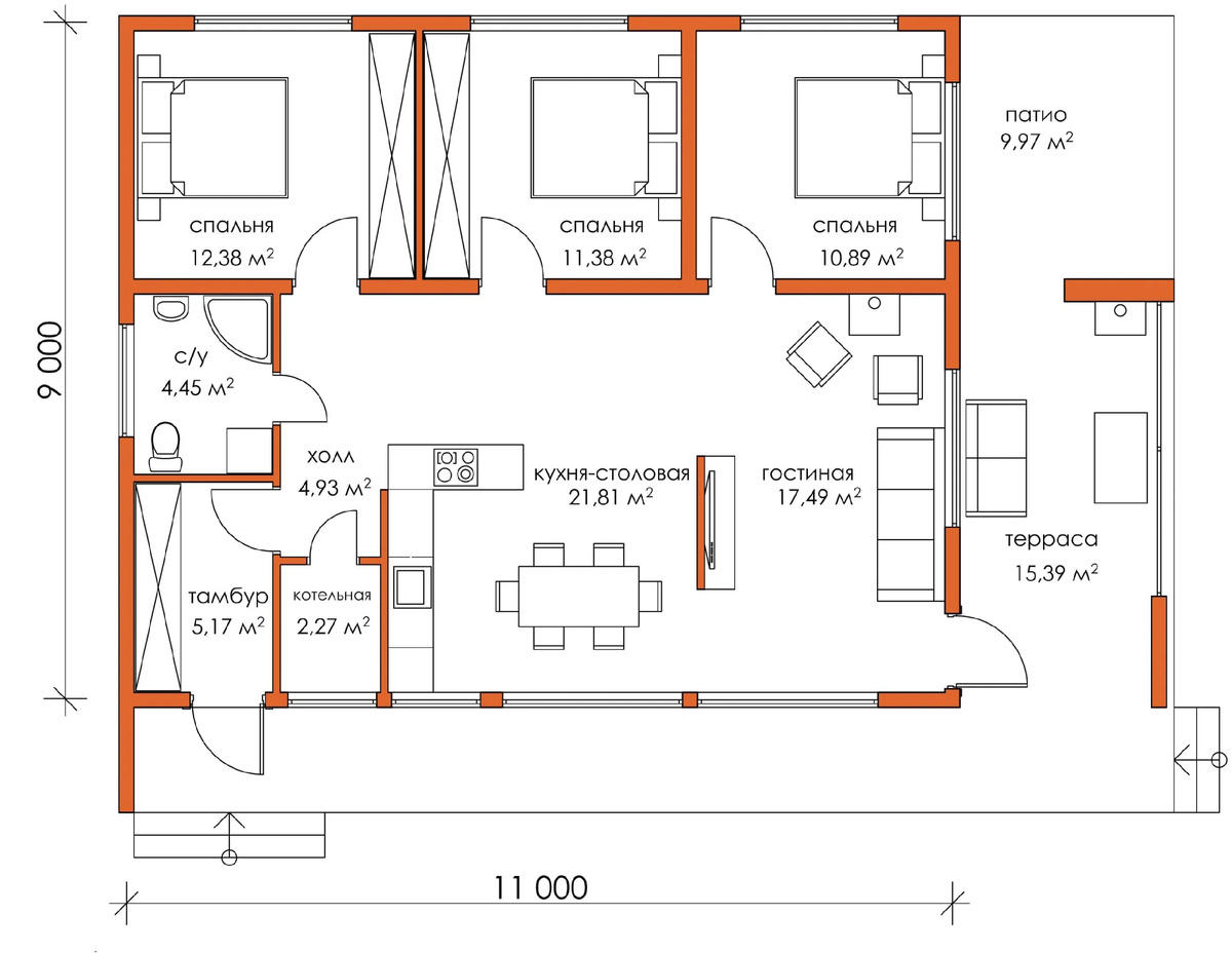 Планировка дома по проекту "Счастье-4" от NATURI