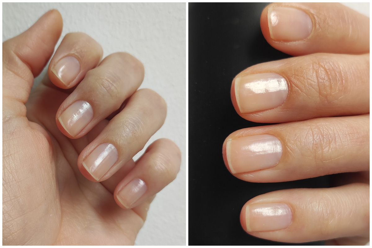 Мультифункциональное средство для ногтей 7 in 1 Elixir от Relouis: фото слева - сразу после нанесения, фото справа - через 3 дня.