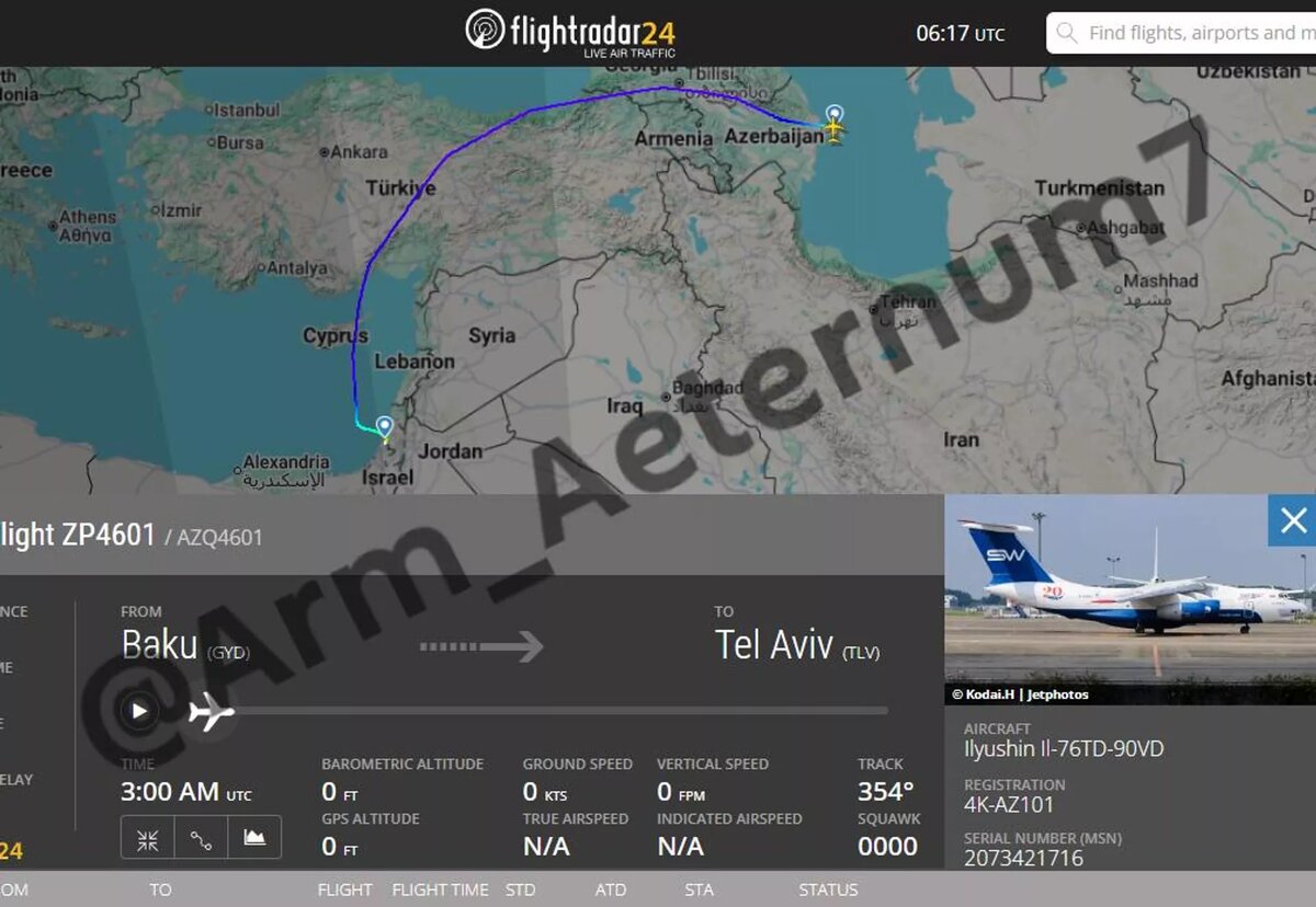 Рейс авиакомпании Silk Way Баку - Тель-Авив
© Photo : Screenshot / Flightradar24 / @Arm_Aeternum7