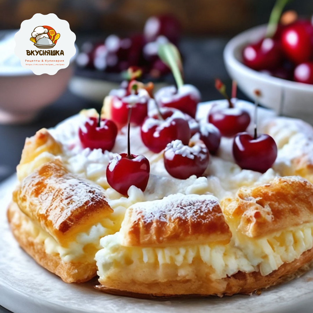 Рецепт. Творожная ватрушка из песочного теста. 