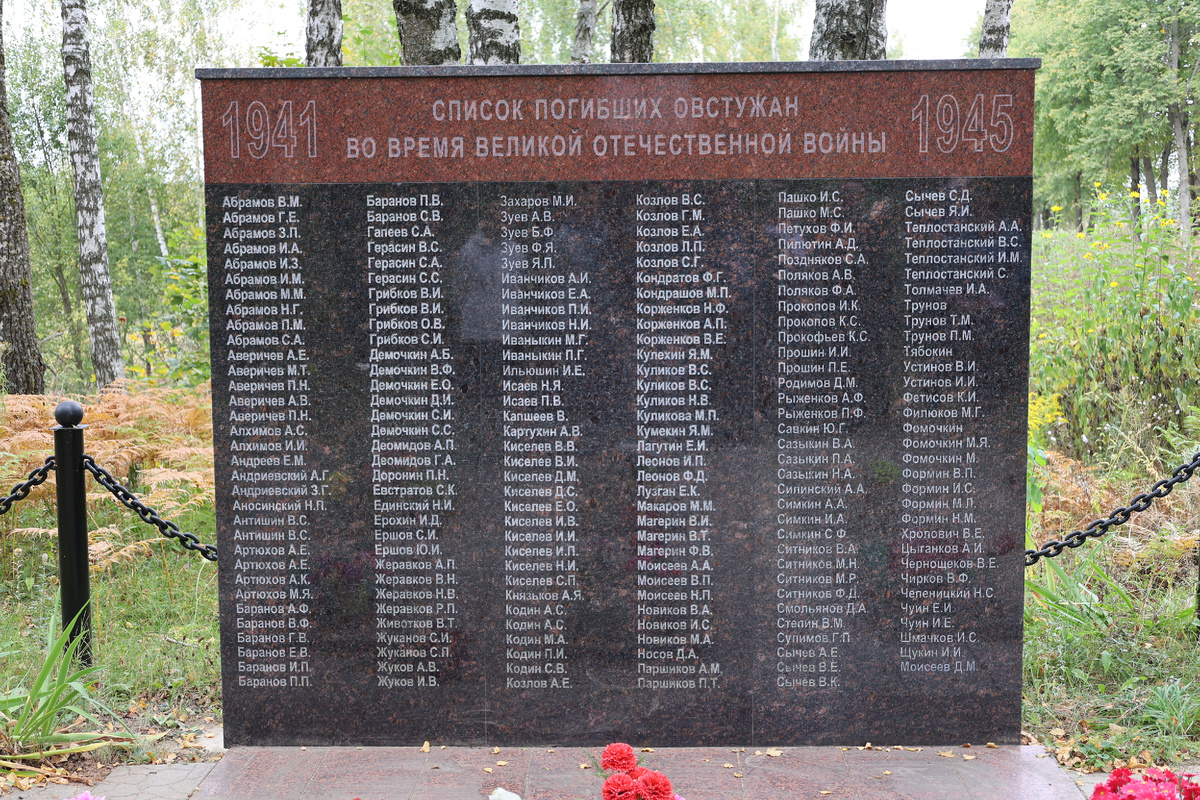 Имена овстужан, погибших во время Великой Отечественной войне. 