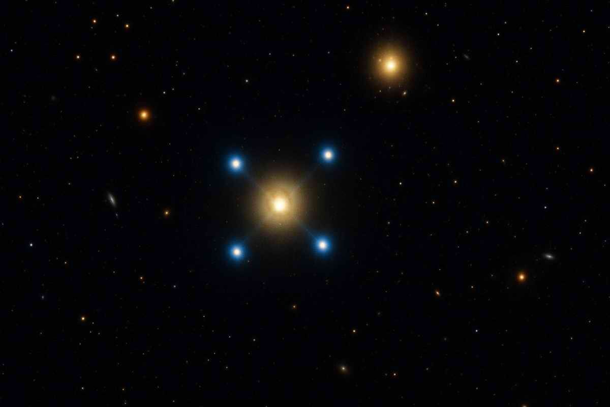 Крест Эйнштейна с пятым изображением указывает на тёмную материю