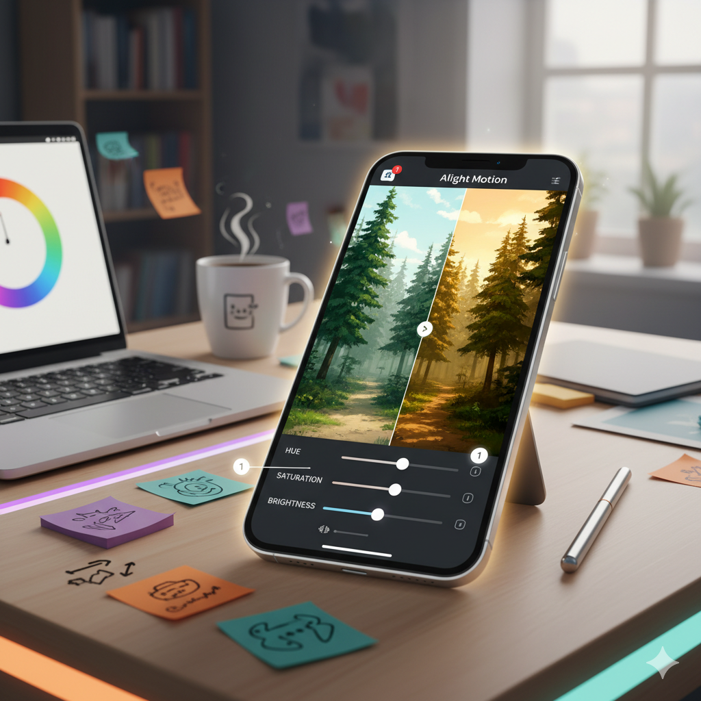 Смартфон с открытым приложением Alight Motion