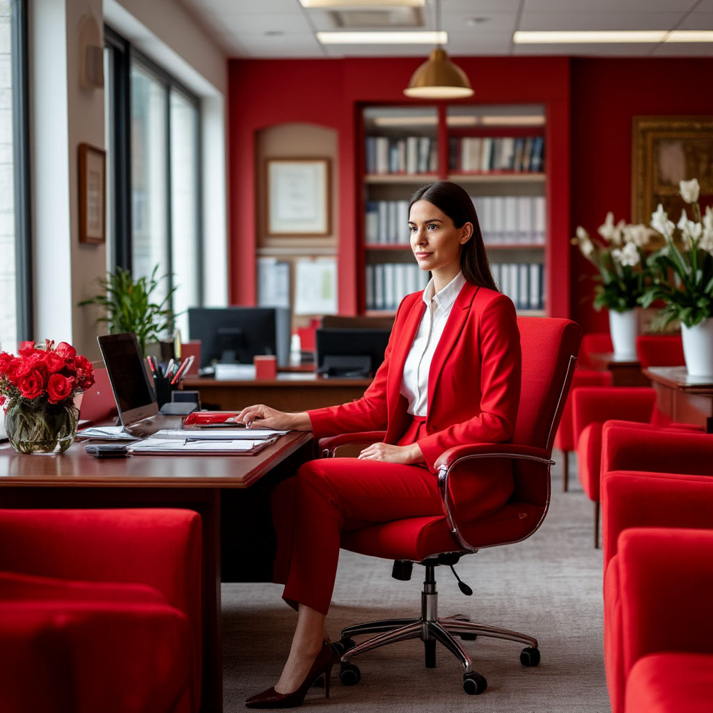Ответ нейросети Шедеврум на запрос "как одеться стильно и ярко в офис с дресс-кодом".  В целом всё верно, но одежду сегодня хочется посвободнее... А обстановка в этом офисе по кайфу, конечно. Я очень люблю интерьеры в красных цветах.
