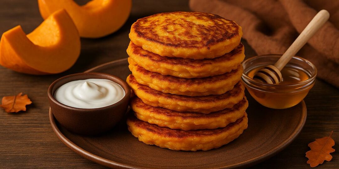 Осенний завтрак без спешки: тыквенные оладьи со сметаной