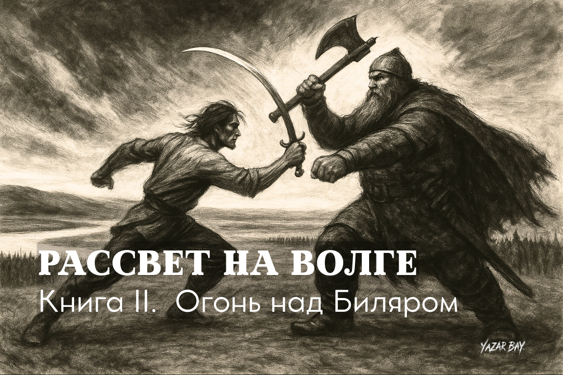 На пустынном поле у речной переправы булгарский воин Айдар вступает в поединок чести с могучим хазарским вождем Казан-беком. ©Язар Бай