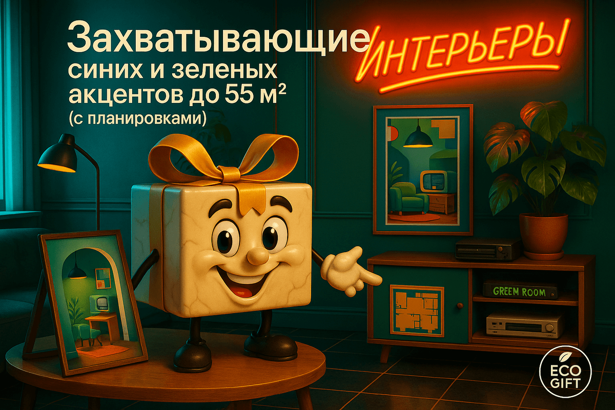    Маленькая квартира кажется тесной? Вдохновитесь синими и зелёными акцентами и хитрыми планировками для жилья до пятидесяти пяти метров — смотрите идеи и планы Марина Погодина