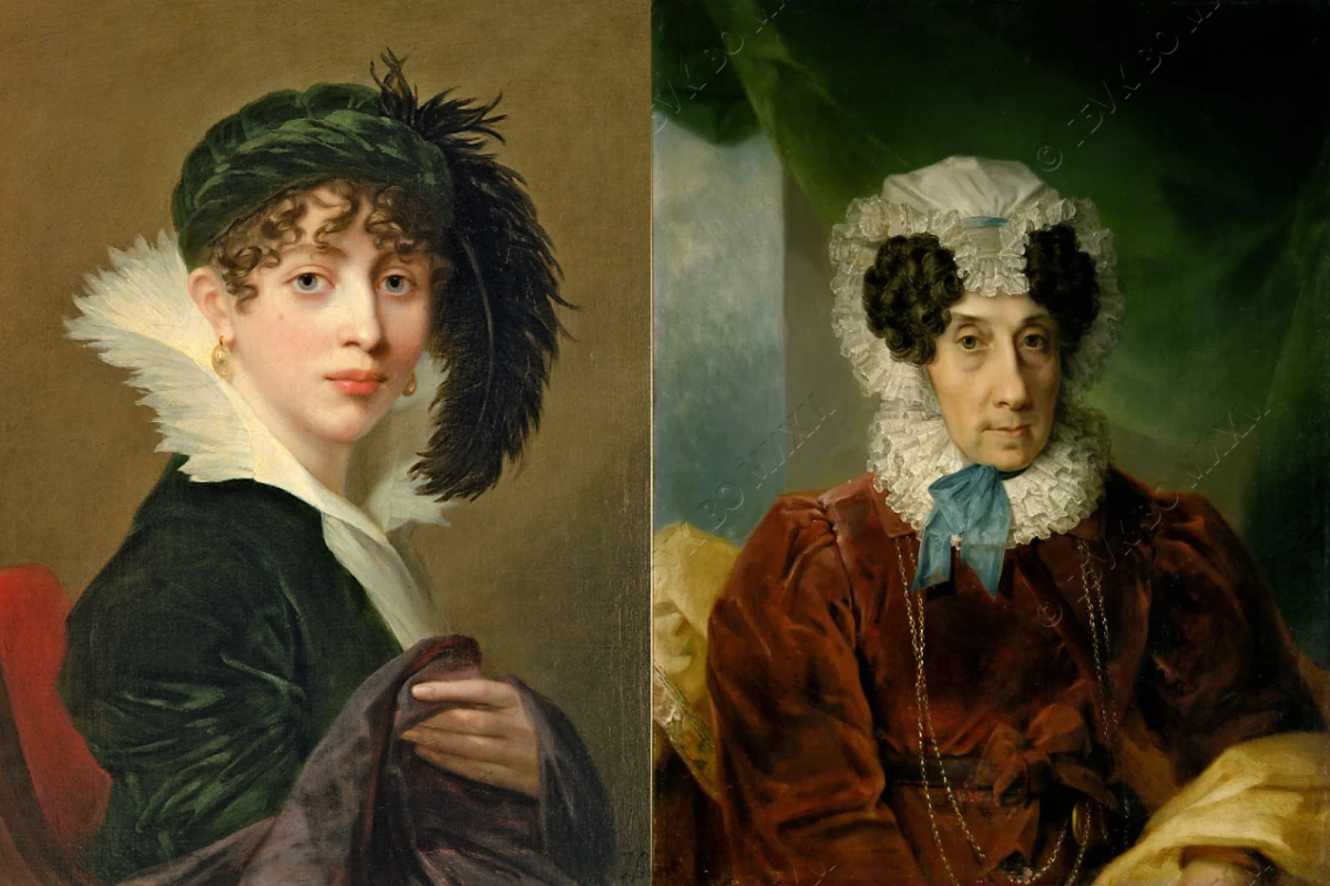 Слева — Софья Строганова, Жан Монье, 1808 г., Русский музей. Справа — Наталья Загряжская, неизвестный художник, Муромский историко-художественный музей