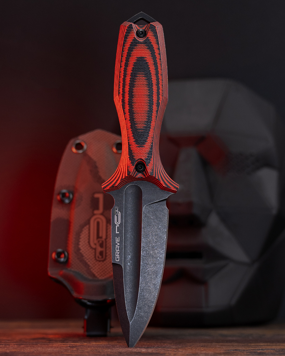 Нож N.C.Custom Grave, сталь AUS-10, рукоять black/red G10