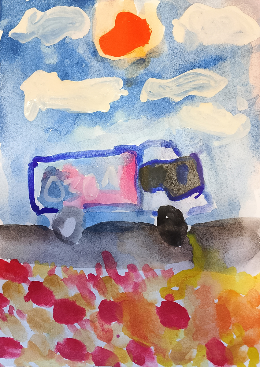 Просто рисунок моего Ивана. Осенний грузовик.