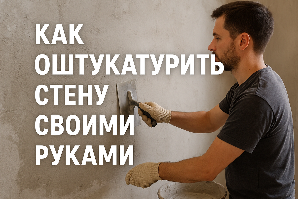 Мужчина кельмой затирает штукатурку