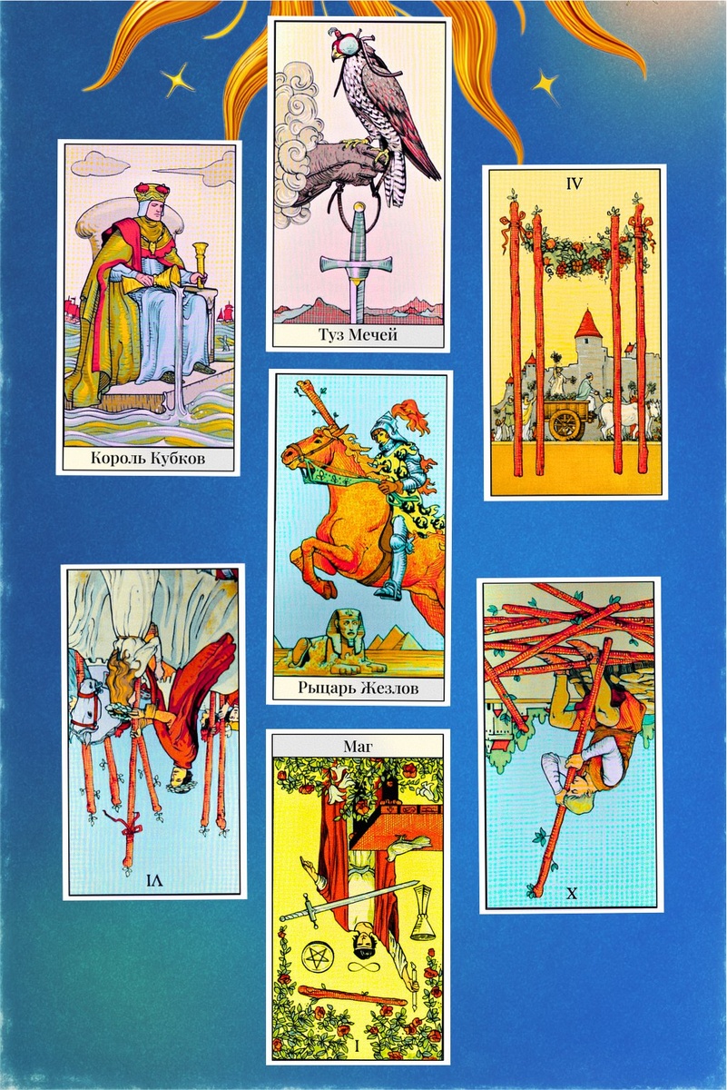 Овны, неделя несёт вам смесь побед, приятных встреч, и пару намёков: «Дорогой двигатель, не перегрейся!» Всё довольно бодро и насыщенно, как вы любите.

Понедельник — Король Кубков
Время держать эмоции в балансе и быть опорой для других. Отличный день для душевных разговоров и проявления великодушия.

Вторник — Туз Мечей
Свежая идея или резкое озарение! Прекрасно подходит для того, чтобы начать новое дело, завести откровенный разговор или решить сложный вопрос.

Среда — Четвёрка Жезлов
Настроение праздничное — повод для радости или даже маленькой вечеринки. Лучше делиться успехом, чем хранить его при себе.

Четверг — Шестёрка Жезлов (Перевернутая)
Не все лавры достанутся вам сразу. Даже если победа не настолько громкая, помните: ваши усилия все равно заметны для важных людей.

Пятница — Рыцарь Жезлов
Движение, энтузиазм, небольшое приключение (пусть даже только в голове). День жизни на высокой скорости, но не забывайте смотреть по сторонам!

Суббота — Десятка Жезлов (Перевернутая)
Сбавьте темп и немного скиньте с себя бремя забот. Попросить помощи — не преступление, даже если вам кажется иначе.

Воскресенье — Маг (Перевернутая)
Не насилуйте Вселенную на волшебство. Пусть жизнь идёт лениво: некоторые планы можно и отложить. Поза «ничего не делаю — всё равно красавчик(ца)» сегодня особенно актуальна.

Совет недели
Слушайте свои ощущения: когда хотите подвигов — дерзайте, когда хочется паузы — отдыхайте. У вас хватает таланта и энергии, чтобы даже в расслабленном режиме остаться на плаву!