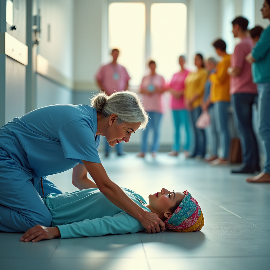 Простая медсестричка первой подбежала. Голову подняла, скорую вызвала, даже платок свой подложила под голову.